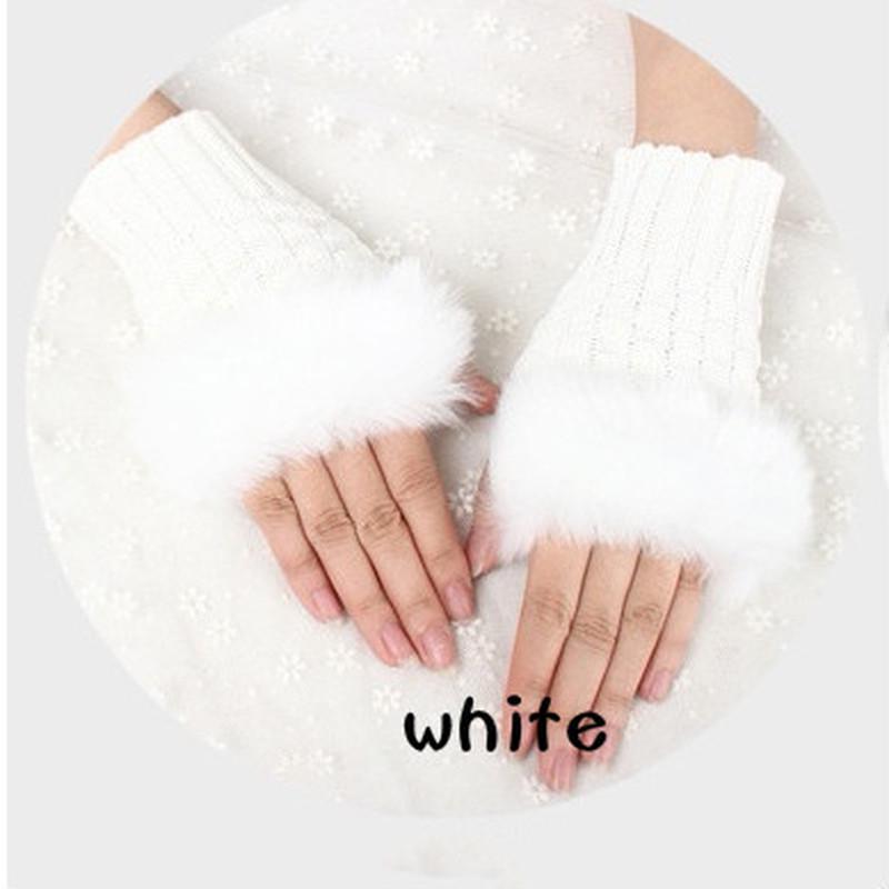 Women Faux Rabbit Fur Knitted Fingerless New Elegant Villi Mittens Wrist Gloves
