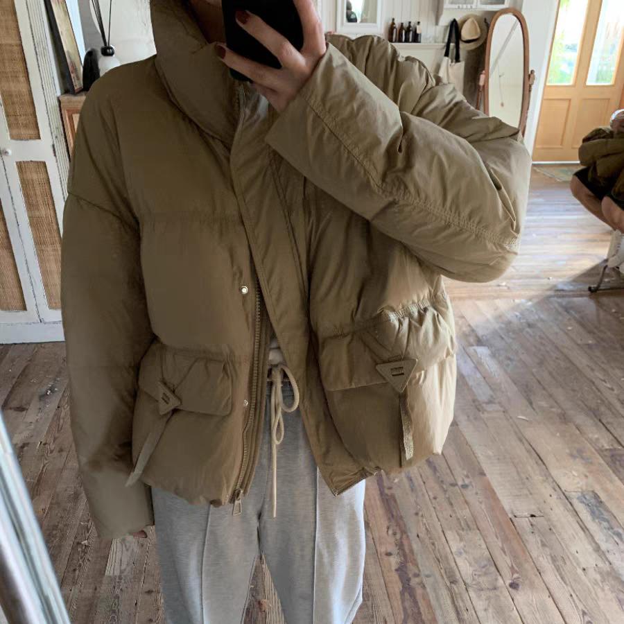 

Утолщенный воротник-стойка, женское короткое пальто, сохраняет тепло и выглядит модно зимой L кофейный