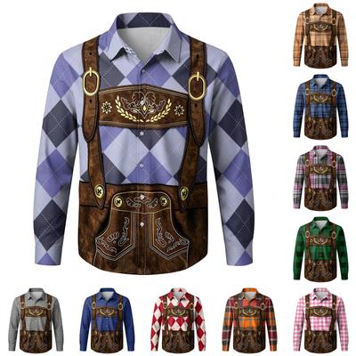 Men's Oktoberfest 3D Print Loose Fit Long Sleeve Shirt Collared Button Down Shirt Vintage Casual Breathable Shirt for Outdoor Work and Party