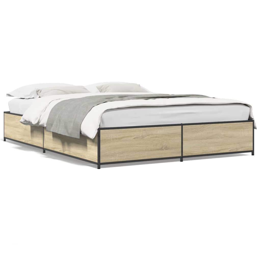 Bed Frame in Sonoma Oak Finish 120 x 190 cm Particleboard and Metal