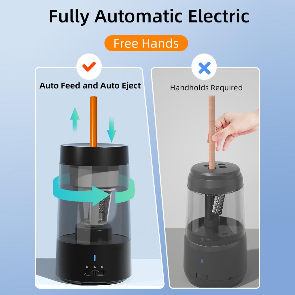 Automatisk elektrisk pennvässare Bärbar Batteridriven för 6-8 mm Pennor Stödjer Sexkantiga/Triangulära/Runda Pennor