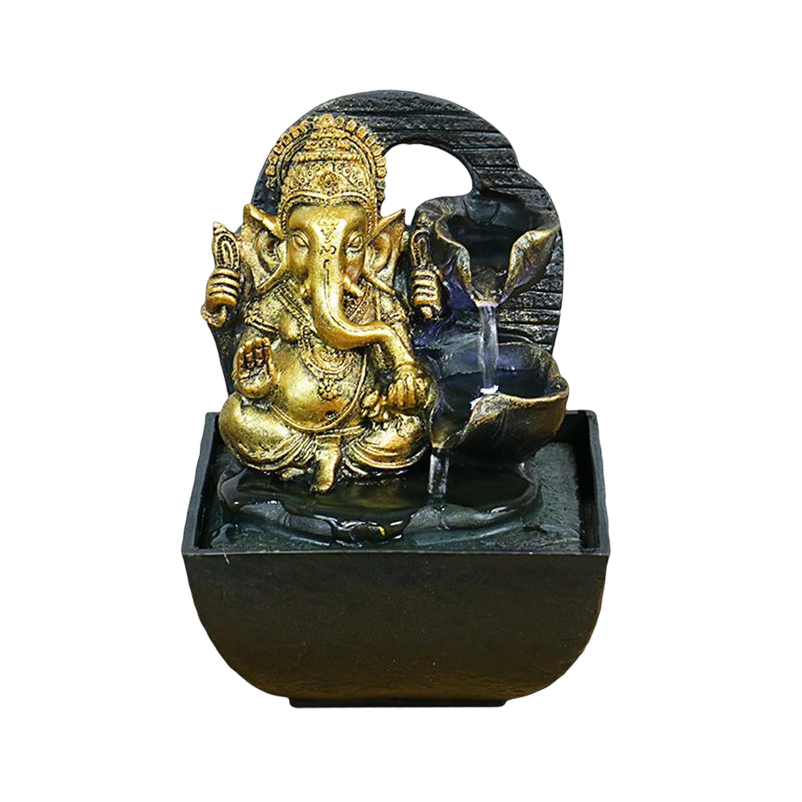 

Ganesha Statue Tabletop Water Fountain Buddha Sculpture Elephant Hindu God Figurine Handmade Water Feature for Home Decor Crafts 16.5cmx13cmx21cm