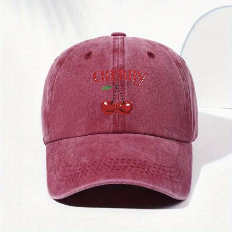 Cherry Print Baseball Cap Adjustable Washable Dad Hat with Curved Brim for Outdoor Sports Vintage Style Lightweight Breat
