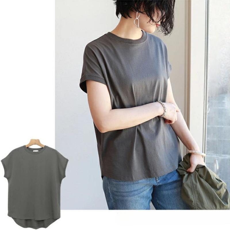 Fashion Elegant Loose Casual Women T Shirts Summer New Short Sleeve Round Neck Cotton T-shirt Women's Tops Simple Slim Solid Female Tee 3477