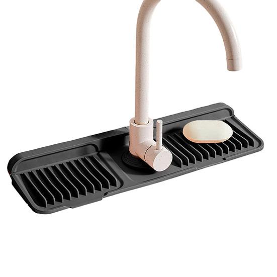 Kitchen Sink Faucet Mat Foldable Silicone Sink Splash Guard 6 Degrees Slope Bathroom Kitchen Countertop Water Draining Mat with Button