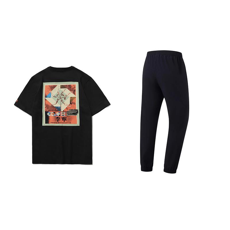 

Li-Ning Colorful Printed Breathable Round Neck Short Sleeve Quick Dry Solid Color Long Pants Casual Sports Suit Unisex Sportswear AHSU971-1+AYKU835-1 S