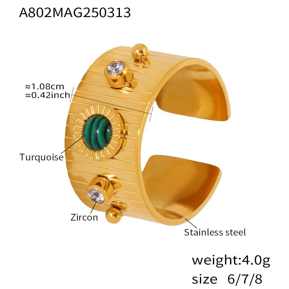 Qiong Yao Vintage Stainless Steel Turquoise & Zircon Adjustable Ring, Colorfast, In Stock Size 7