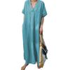 Womens Casual Short Sleeve V Neck Solid Color Long Dress