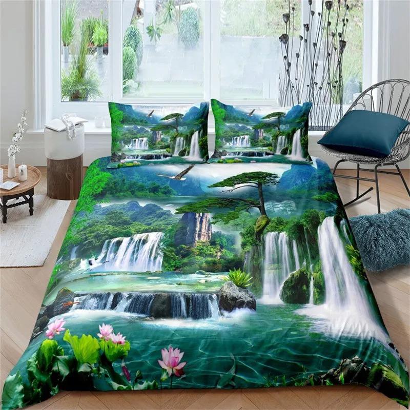 Snow Mountain Soft Duvet Cover Set Natural Lpluscape Warm Comforter Cover Microfiber Dream Waterfal Beding Set Twin King for Young Girls Ten