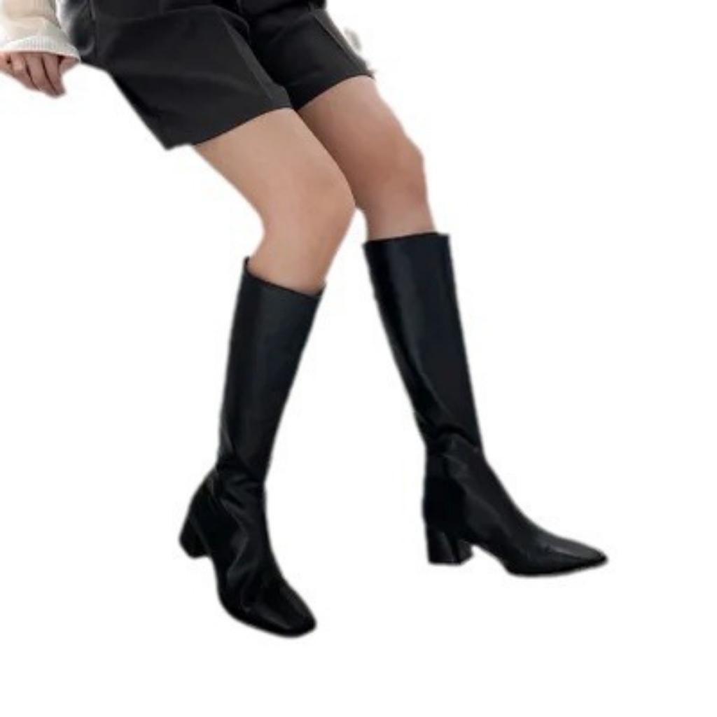 South Korea's New Rear Zipper But Knee-sized Tube Thick Medium Heel Slim Long Tube Boots