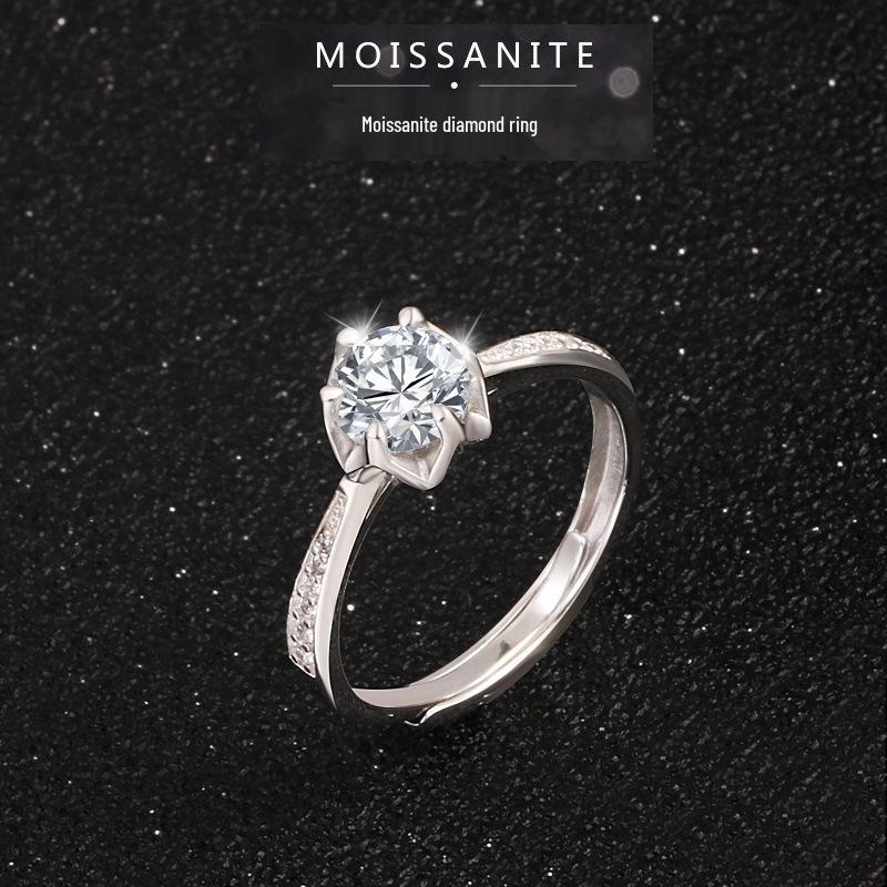 S925 Sterling Silver Moissanite Six-Prong Square Bezel Women's Open Design Ring