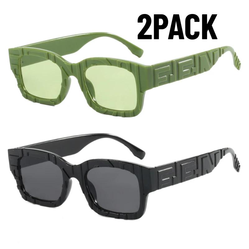 2Pack New Square Sunglasses Vintage Women Fashion Female Sun Glasses Men Shades Uv400 Luxury Brand Male Fishing Glasses