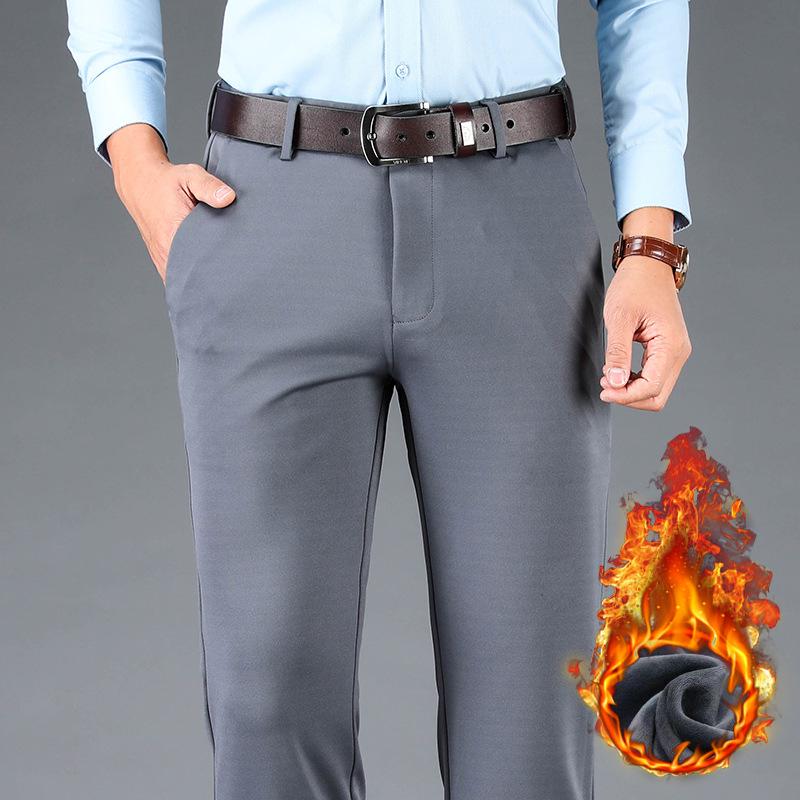 Pánské podzimní/zimní kalhoty s vysokým pasem, elastické, s rovnými nohavicemi, volné, ležérní - nežehlivé, styl středního věku