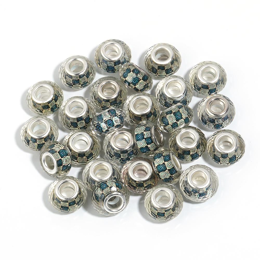 10Pcs/Lot 14×9mm Resin Cut Beads Blue Series Printed Large Hole Loose Spacer Beads For Diy Handmade Bracelet Jewelry Accessories