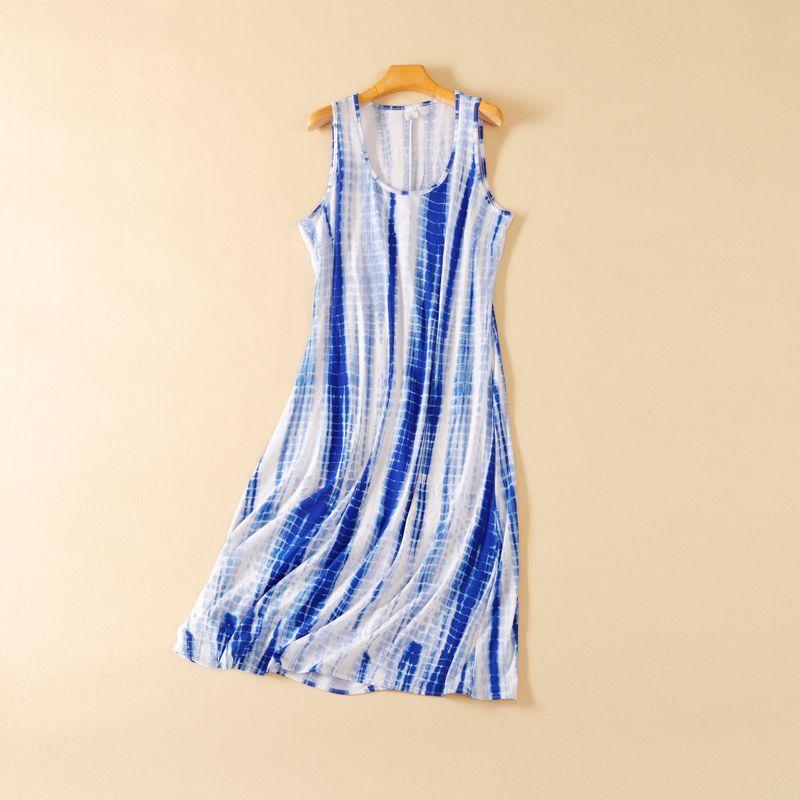 

Модный стиль Летнее женское свободное платье-сарафан большого размера с синим крашением, эластичное, в клетку, для отпуска, модное платье Blue dyed All yards