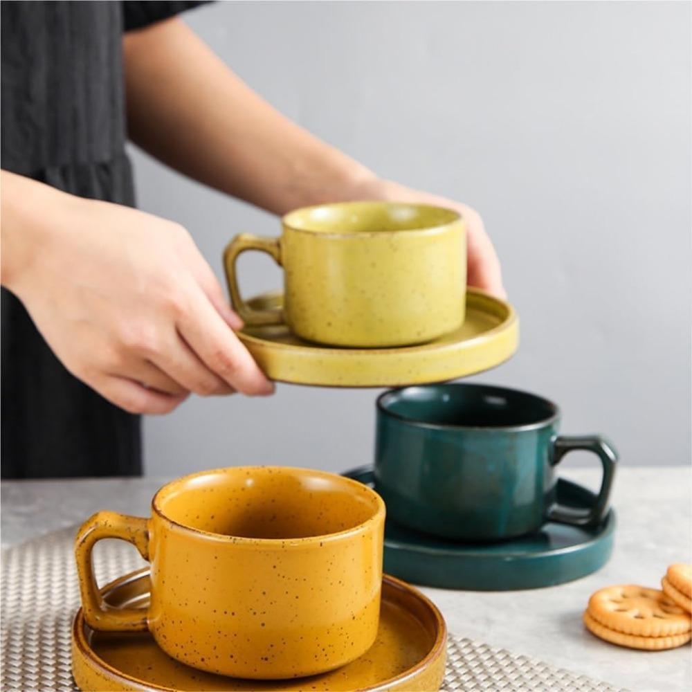 Coffee Cup Set Stoneware Kiln-Changed Coffee  and Saucer Set Western Restaurant  Breakfast  Mug Home Ceramics Coffe