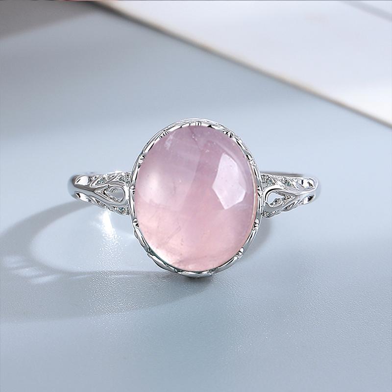 Silver  Ring 10*12MM Round Natural Moonstone Amethyst Agate Stone Vintage Ring For Women Party Gifts