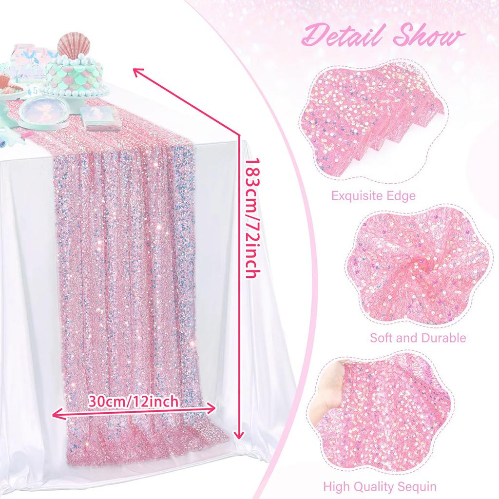 1 pz. Runner da tavolo con paillettes iridescenti glitterate, decorazione morbida per tavolo da pranzo per matrimonio, compleanno, festa, 30x183 cm.