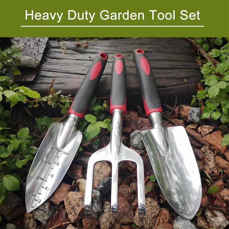 Stainless Steel Heavy Duty Gardening Tool Set with Non-Slip Rubber Grip Graden Shovel with Scale Mark Outdoor Hand Garden Tools