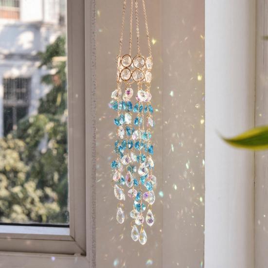 Faux Crystal Wind Chime for Outside, Window Hanging Sun Catcher, Prism Rainbow Maker Pendant for Home, Garden, Patio, Porch