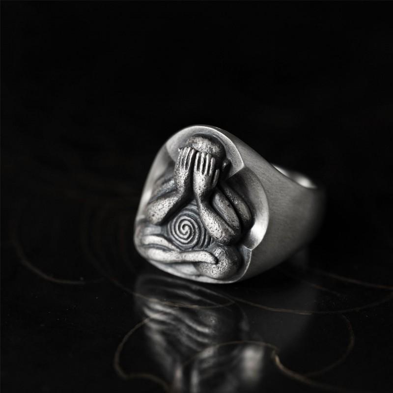 Adjustable Open Ring With Buddha Motif Vintage Style Mens Womens Bohemian Statement Jewelry