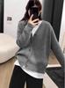 Women's Cozy V-Neck Wool Cardigan - Autumn/Winter, Loose Fit, Korean Fashion, 100% Pure Wool Knit Sweater.
