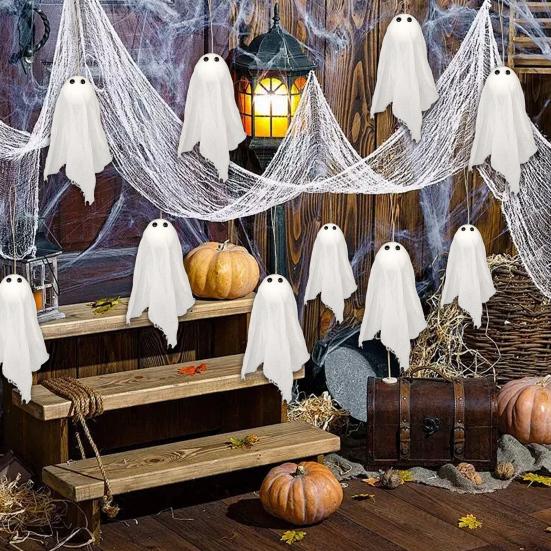 Halloween Hanging Ghost Decoration Small White Cloth Ghost Ornaments for Farmhouse Yard Lawn Haunted House Party Decor