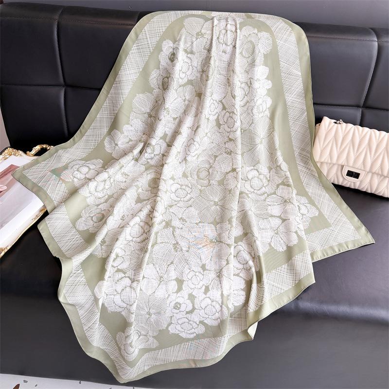 New Fashion 90cm Printed Large Square Scarf Women Spring and Autumn Scarves Twill Silk Headscarf Shawl Female HIjab Luxury