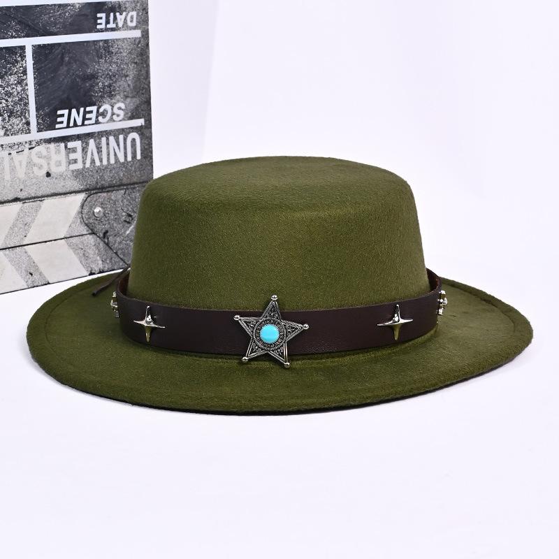 

Тибетская праздничная шляпа Европейская и американская однотонная шерстяная джазовая шляпа Уличная шляпа западного ковбоя Кожаный цилиндр average size