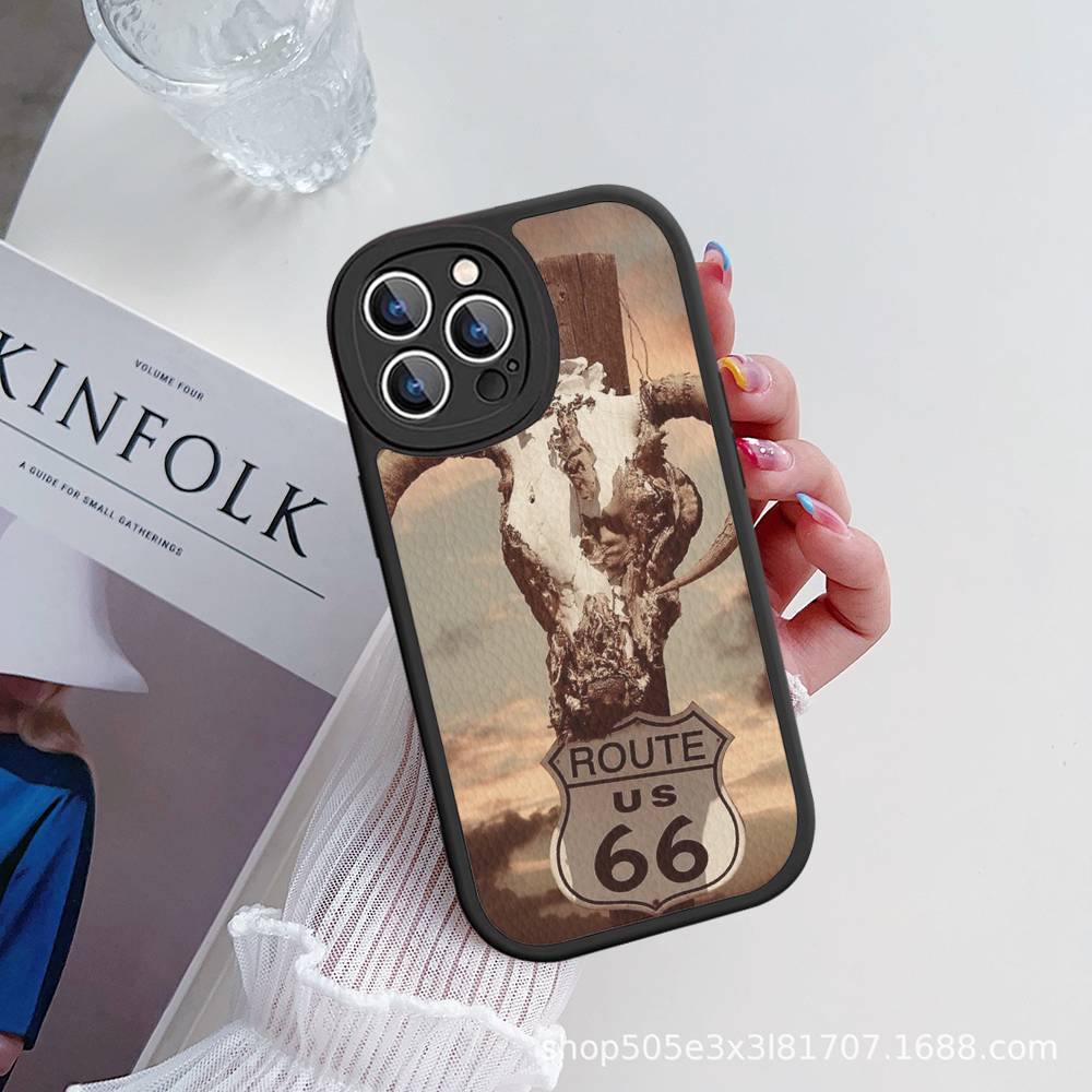 

Чехол для телефона America Route 66 для iPhone 16 15 14 11 12 13 Pro Max Plus Задняя крышка из кожи iPhone 14