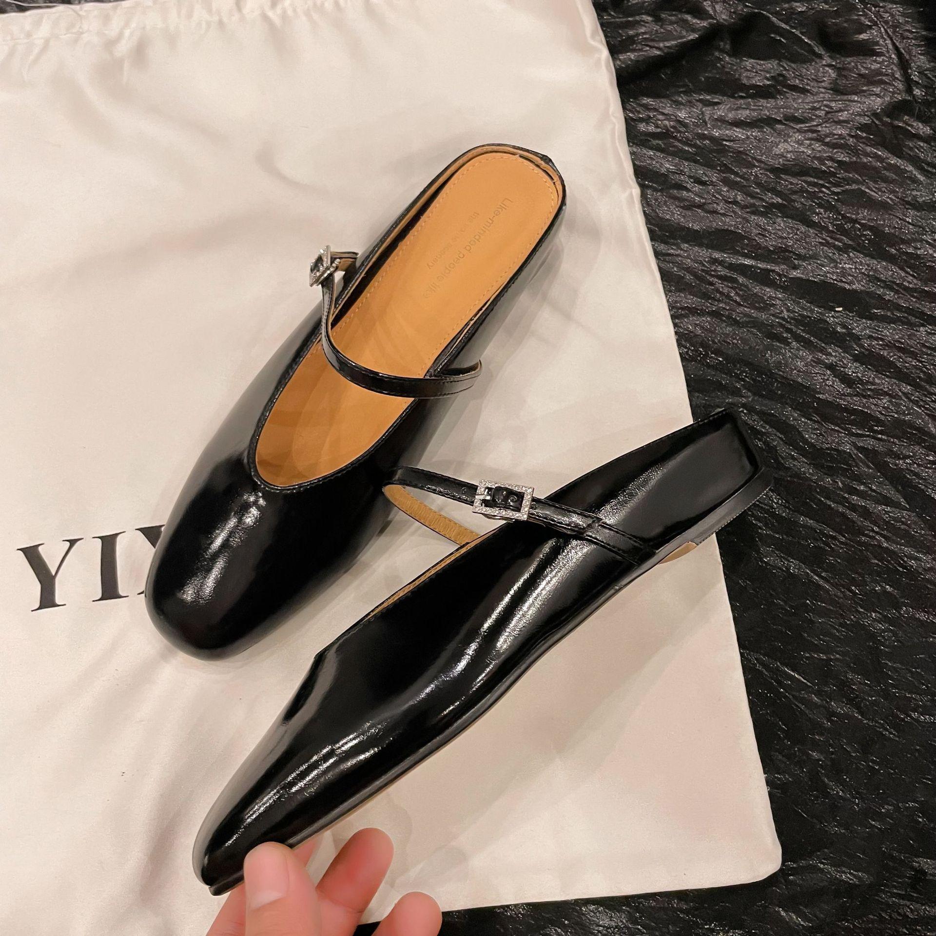 

Spot~ French sandals outside women s shoes spring and summer 2025 new lazy one-pedal Mary Jane half slippers 39 чёрный