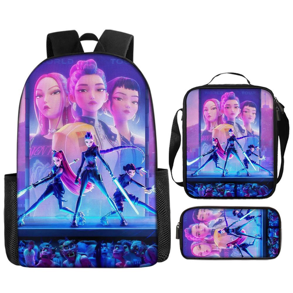 School Season Kpop Demon Hunters Student School Bag Girls Large Capacity Middle School Student Backpack Three-Piece Set