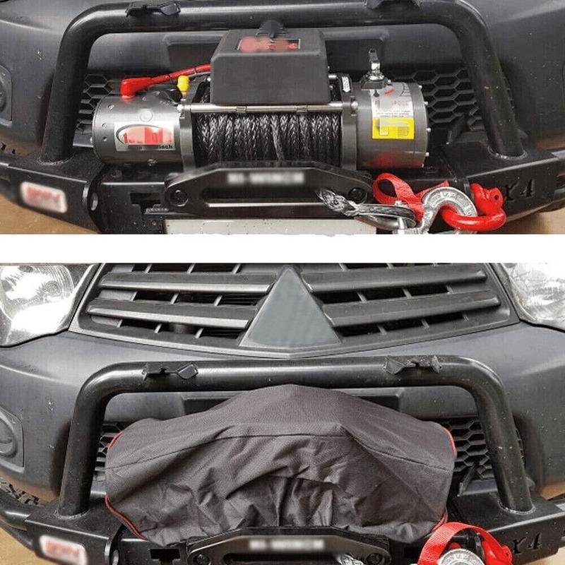 [Winch Dust Cover] Black Thickened Soft Winch Dust Cover 600D, 8000-17500 lbs Trailer SUV Universal Type (22" x 9.5" x 7")