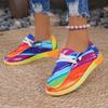 2025 New Plus-size Lace-up Color Low-top Shoes Women's Ethnic Style Graffiti Lazy Canvas Flat Shoes