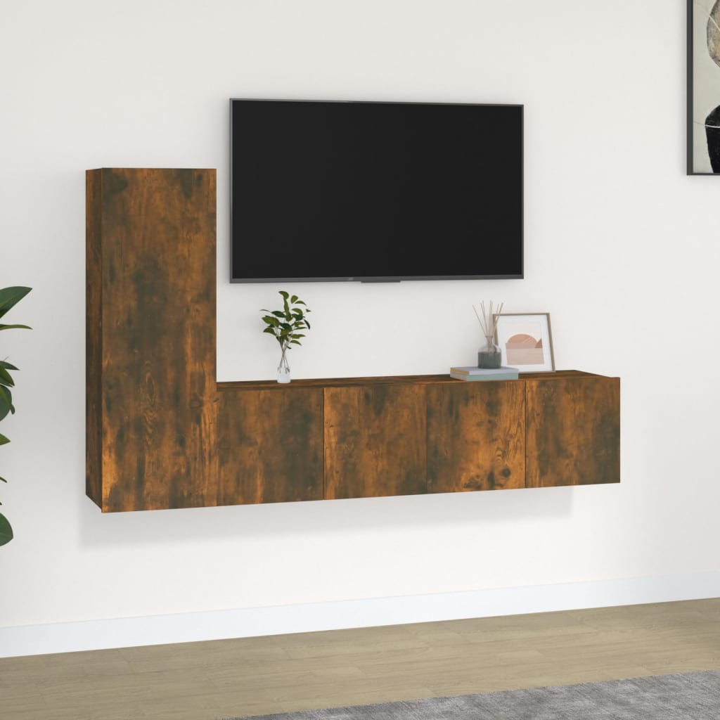 3 piece TV cabinet set smoked oak effect particleboard