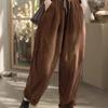 Women's Retro Corduroy Harem Pants - Elastic Waist, Lace-up, Patchwork, Plus Velvet, Thickened for Spring/Autumn