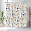 Blue Watercolor Floral Shower Curtain, Botanical Wildflower Design, Waterproof Polyester With Hooks