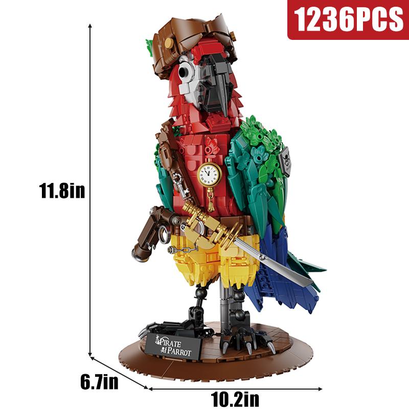 Creative 1236Pcs Pirate Parrot Bird Animal Building Blocks Home Decoration Parakeet MOC Mini Bricks Toys For Kids Christmas Gift