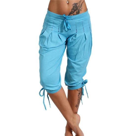 

Плюс размер повседневные женские однотонные плиссированные брюки-капри с блестками и завязками M