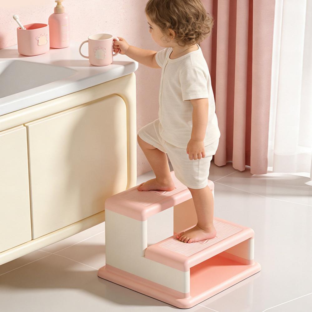 Folding Kids Step Stool, Double Layer Movable Toddler Stool for Sink & Toilet, Bathroom Foot Stool