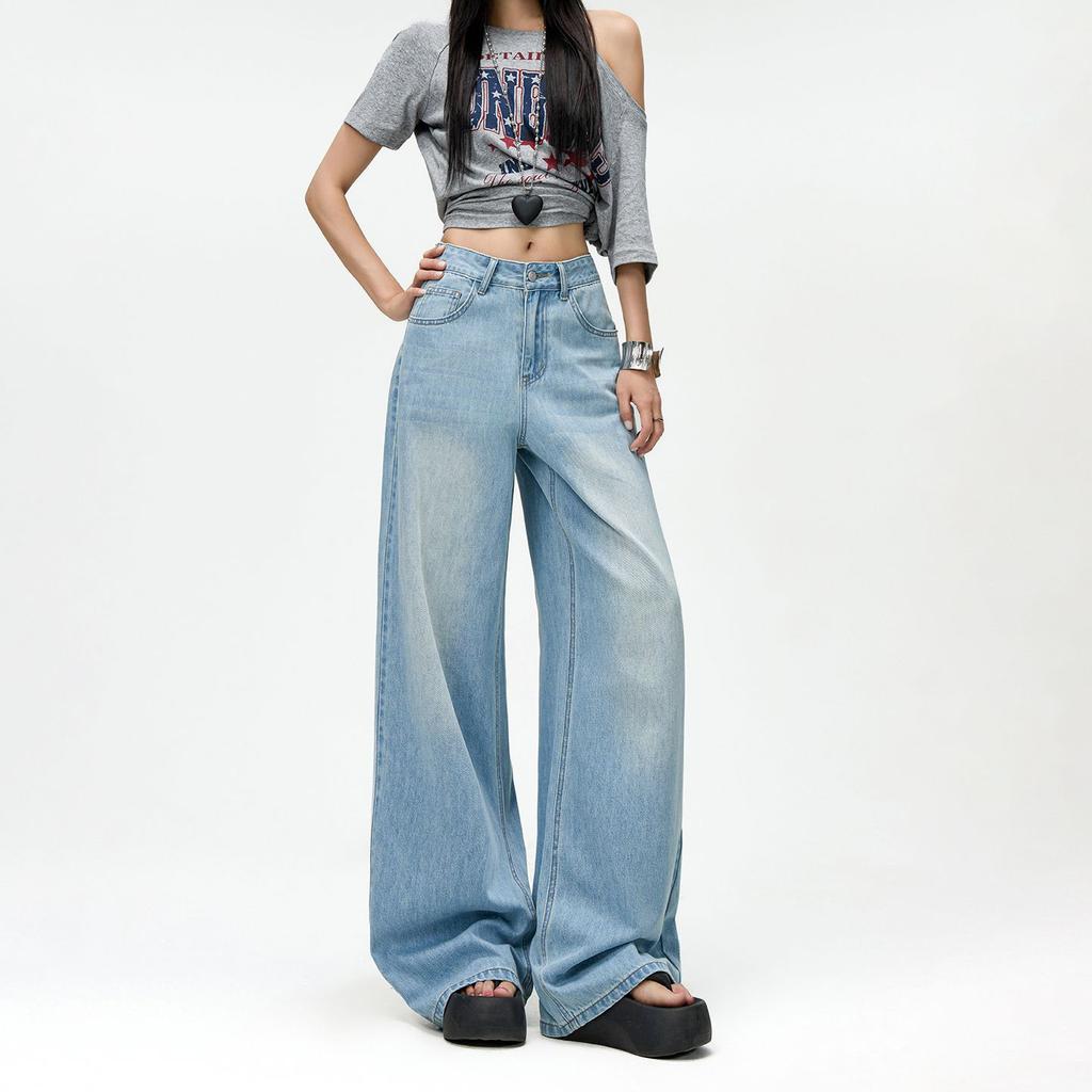Spring Summer Lyocell Tencel Cotton Thin Drape Relaxed Pocket Floor Wide Leg Denim Pants For Ladies Casual Pants Oversize Denim Trousers