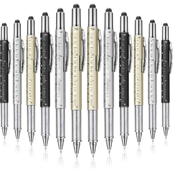 Honoson Pieces Tool Pen for Men 6-in-1 Multitool Tech Tool Pen with Ruler, Level Gauge, Ballpoint, Stylus, Screwdriver and Slotted Screwdriver