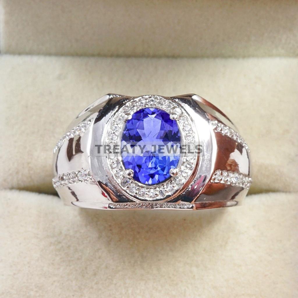 Tanzanite Oval Cut Gemstone With 925 Sterling Silver Ring For Men's #B683 JL375688168226