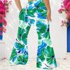 Pantalon évasé long taille haute pour femme grande taille avec imprimé feuilles tropicales