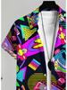 Men's Casual Short - Sleeve Shirt, with Recorder Pattern Print, Polyester Material, Multiple Specifications Available, Suitable for Daily Wear,