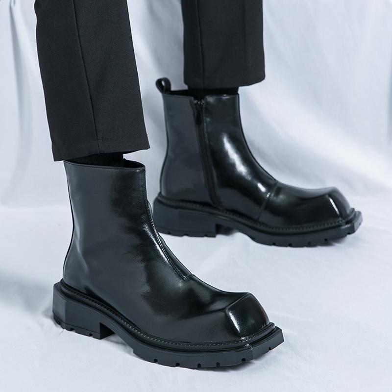 Winter Men Business Chelsea Leather Boots Black Thick-soled Anti-slip Outdoor Training Fashion Boots Social Boots Sizes 38-46