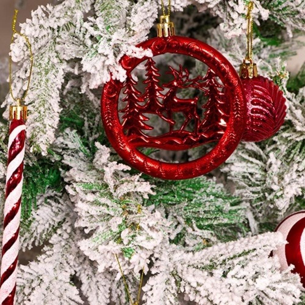 3Pcs 10CM Christmas Pendant Round Pancake Shaped Red Xmas Decorative Ornaments Deer Christmas Tree Christmas Spheres