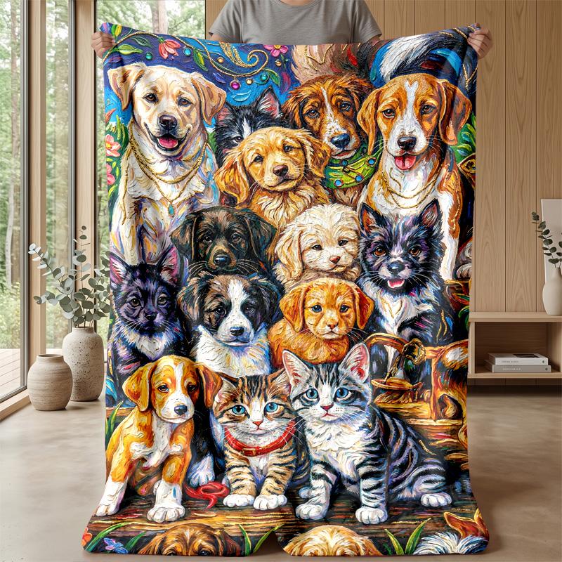 Dogs and Bones Pattern Theme blanket Lightweight Warm Flannel Blanket Decorative Throw Blanket for Home Decoration