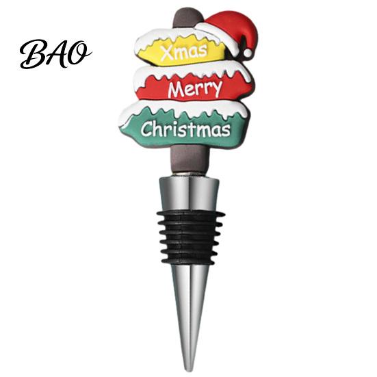 Festive Bottle Plugs Christmas Wine Stopper, Stainless Steel Reusable Cork, Decorative PVC Cartoon Stoppers Toppers Design, Airtight Sealing