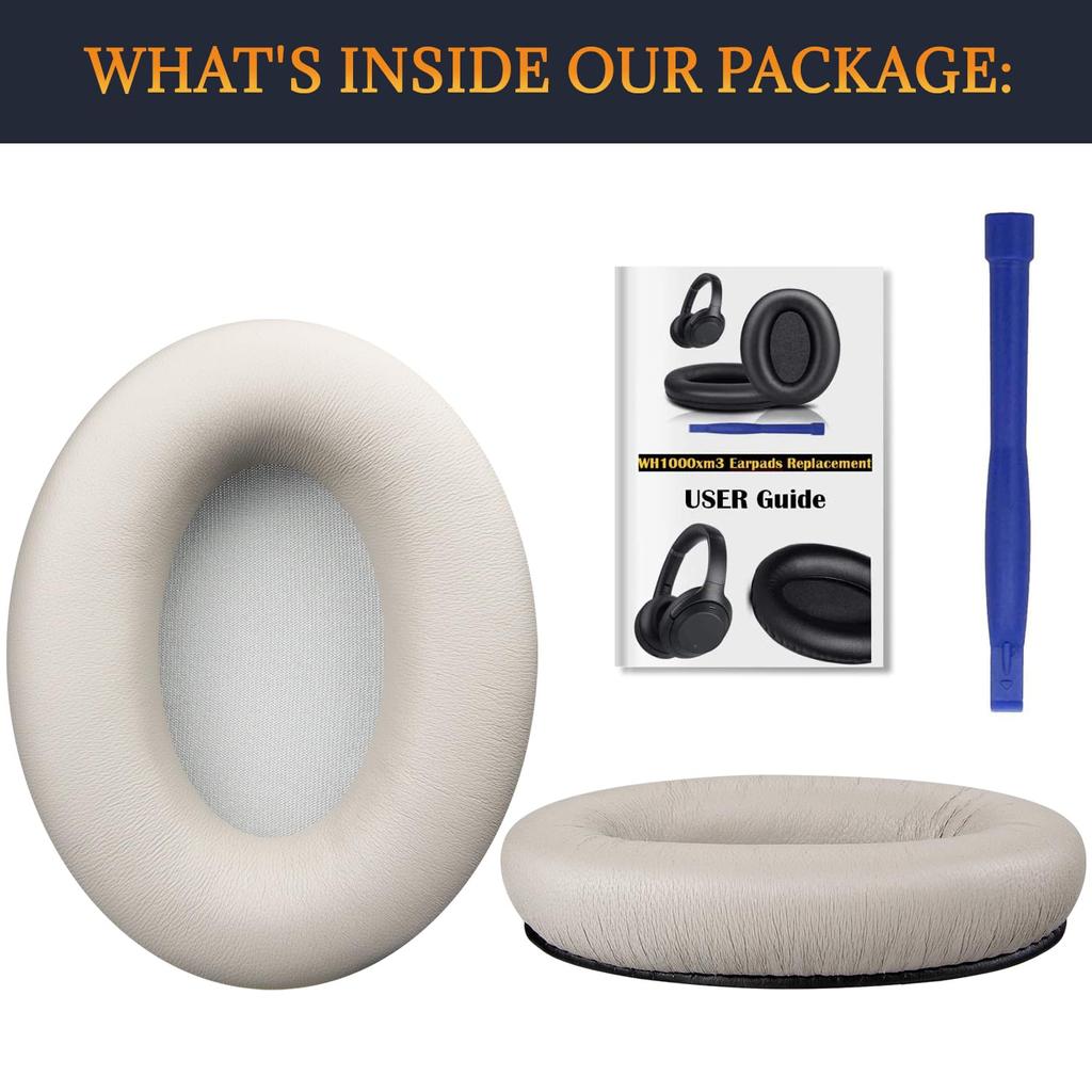 SOULWIT Sheepskin Ear Pads for Sony WH-1000XM3 (WH1000XM3) Headset, Replacement Noise-Isolating Ear Cushions, Thick Headphone Pads, Bright Silver